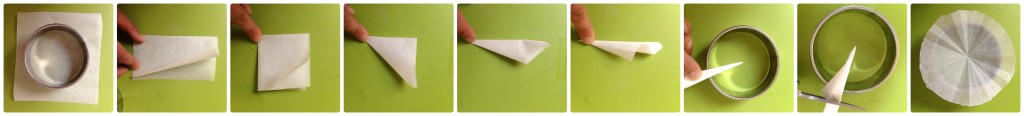 Tarte aux nectarines et perles de groseilles blanches - Réalisation des disques en papier sulfurisé.